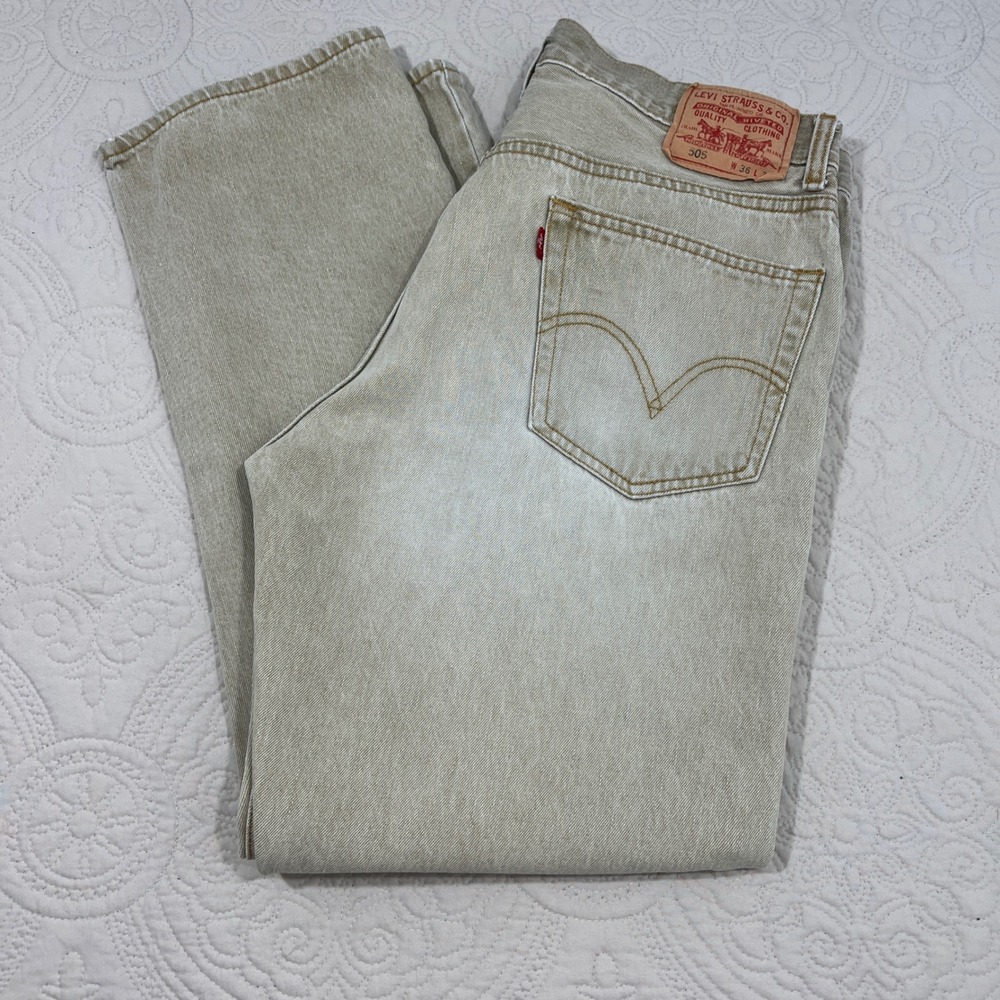 Levis 505 Regular Fit Jeans Mens 36x30 Tan Sand Wash Straight Leg Denim Pants